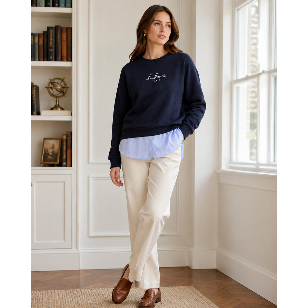Academia Womens Layered Sweater Shirt Hem Large Embroidered Preppy Collegiate
